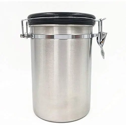 Harko Stainless Steel Large Airtight Coffee Canister with Bonus Scoop Worth $5 Coffee Vault Storage Jars For Fresher Coffee Ground Beans 1.8 L 20 Oz (Silver)
