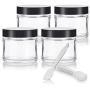 Clear Thick Glass Straight Sided Jars - 2 oz / 60 ml (4 Pack) + Spatulas