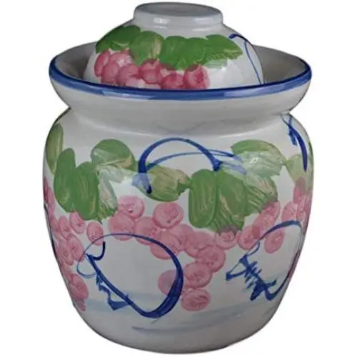 Medium Porzellan-Einlegeglas 3 Liter mit 2 Deckeln, Fermentier-Topf für Kimchi, Grape-Jingdezhen Chinesisch-Koreanisch (Rosa, 10,5“)