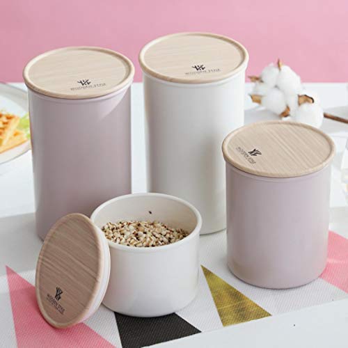 Food Storage Jar, Plastic Kitchen Canisters with Airtight Seal Bamboo Lid, Food Storage Canister for Tea, Coffee Bean, Spice, Sugar, Flour 500ml/ 800ml/ 1200ml (Pink and White)