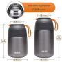 2 Pack Vacuum Insulated Food Jar Hot Food Containers for Lunch School Soup Thermos For Kids,Travel Food Flask Hot Cold (24oz,17oz)(A-Grey-new)