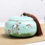 Creative Hand Painted Celadon Pastoral Style Tea Caddy Ceramic Tea Set Tea Can Spice Seasoning Storage Bottle Sealed Jar,B