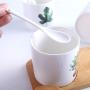 Porcelain Canisters，Set of 3 Spice Jar with Airtight Bamboo Lid,Kitchen Seasoning Jar (Plant 01)