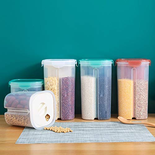 m?kvfa Multi-grain Food Storage Box, Separated Sealed Cereal Storage Container With Souble Lid Rotating Cover for Flour, Sugar, Baking Supplies (S, White)