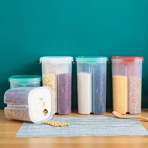 Boîte de Rangement Multifonctionnelle pour Céréales, Multi-Céréales, avec Couvercle Rotatif Double Couche Séparé pour Farine, Sucre, Fournitures de Boulangerie (S, Blanc) Boîte de Rangement Multifonctionnelle pour Céréales, Multi-Céréales, avec Couvercle Rotatif Double Couche Séparé pour Farine, Sucre, Fournitures de Boulangerie (S, Blanc)