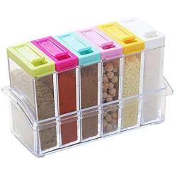 Kitchen Seasoning Organizer Box Set 6 Pieces Separable Condiment Storage Container Jars Clear Seasoning Rack Spice Pots