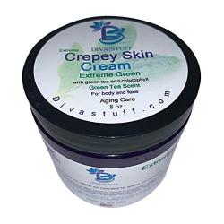 Extreme Green Crepey Skin Body Cream, Now With Green Tea Extract and Chlorophyll For Beautiful Smooth, Supple and Soft Skin, 8oz By Diva Stuff, Light Green Tea Scent Too