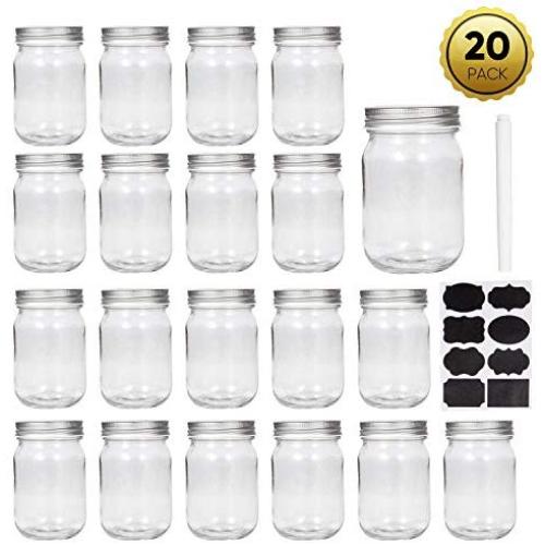 Accguan Mason Jars,Glass Jars With Lids 12 oz,Canning Jars For Pickles And Kitchen Storage,Wide Mouth Spice Jars With Silver Lids For Honey,Caviar,Herb,Jelly,Jams,Set of 20