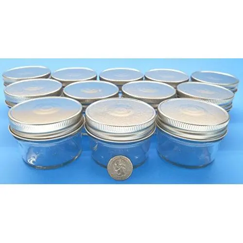(Set of 12) 4 oz Mason Gläser mit Glatter Oberfläche – Einfach mit Silberfarbenen Sicherheitsknopfverschlüssen Beschriftbar, Regelmausschluss