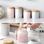 OnePine 400ml Food Storage Jar with Sealed Bamboo Lid, Marble Pattern Ceramic Coffee Canister for Tea Sugar Coffee Bean Nuts Grain