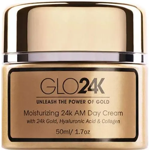 Crème Hydratante Jour GLO24K avec Or 24 Carats, Acide Hyaluronique, Collagène et Vitamines. Pour une Hydratation Optimale ! Crème Hydratante Jour GLO24K avec Or 24 Carats, Acide Hyaluronique, Collagène et Vitamines. Pour une Hydratation Optimale !