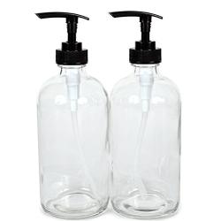 Vivaplex, 2, Large, 16 oz, Empty, Clear Glass Bottles with Black Lotion Pumps