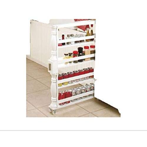 White Wooden Spice Seasoning Can Rack Slim Rolling Cart Space Saver Organizer Shelf Storage Kitchen Organization Fits Between Cabinets and Refrigerator by KNL Store