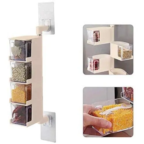 Hosdog Seasoning Rack Spice Pots, 4 Tier Adjustable and Rotatable Rotating Seasoning Box, Storage Container Condiment Jars with Spoon,Beige Hosdog Seasoning Rack Spice Pots, 4 Tier Adjustable and Rotatable Rotating Seasoning Box, Storage Container Condiment Jars with Spoon,Beige