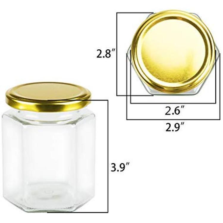 1.5 oz Clear Hexagon Jars,Small Glass Jars With Lids(golden),Mason Jars For  Herbs,Foods