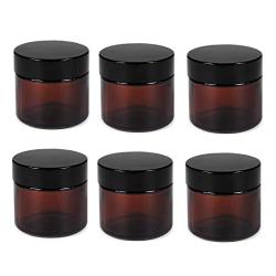 Premium Vials B67-6 Amber Glass Jar with Black Lid, 2 oz Capacity (Pack of 6)