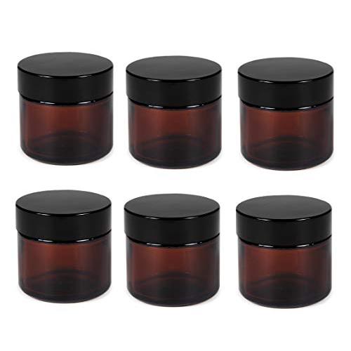 Premium Vials B67-6 Amber Glass Jar with Black Lid, 2 oz Capacity (Pack of 6)
