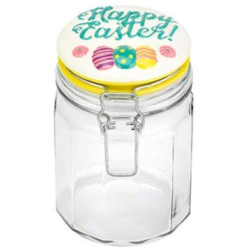 Amici Home 7CN357R April Hermetic Glass Canister Storage Jar, 28 Fluid Ounces Clear with Multicolored Lid