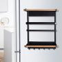 Magnetic Fridge Organizer Kitchen Rack with Paper Towel Holder Rustproof Spice Jars Rack Heavy-duty Refrigerator Storage Shelf