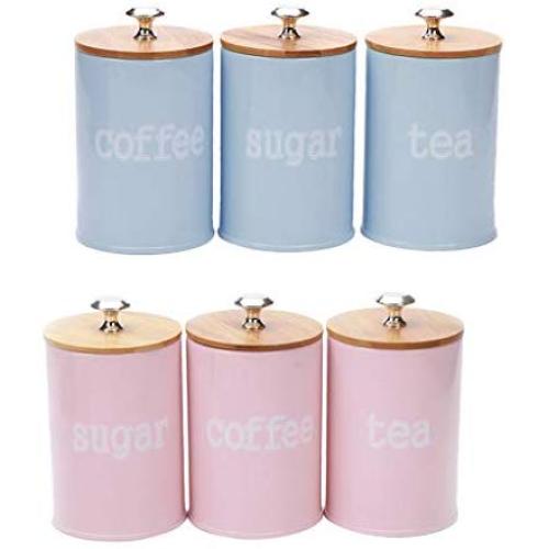 Serenable Food Storage Jar Set of 6, Food Storage Jar with Airtight Seal Natural Bamboo Lid - Galvanized Iron Food Storage Canister for Tea, Coffee, Spice