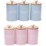 Serenable Food Storage Jar Set of 6, Food Storage Jar with Airtight Seal Natural Bamboo Lid - Galvanized Iron Food Storage Canister for Tea, Coffee, Spice