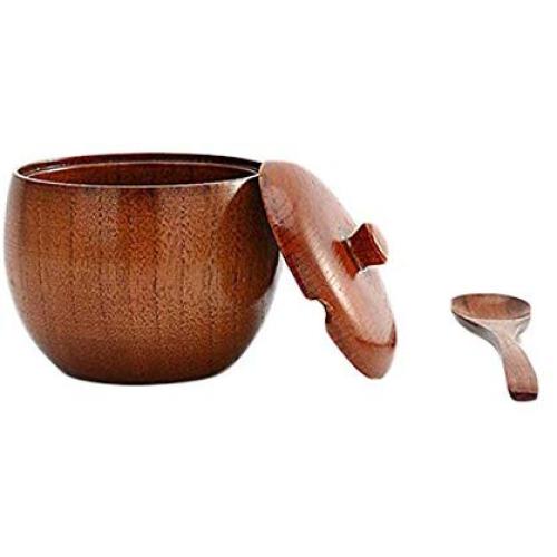 EOPER Natural Wood Spice Jar Salt Box Spoon Condiment Container Seasoning Tableware Kitchen Cruet