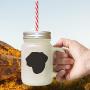 Navy Braque Du Puy Silhouette Frosted Glass Mason Jar With Straw