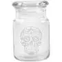 Clear Glass Herb Stash Jar with Lid 4.5 oz with Sugar Skull Logo from Smoke Promos