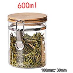 Restarty Food Storage Jar Glass Food Storage Jar with Airtight Seal Bamboo Lid Snap-Fit Glass Canister 600ml 1pcs