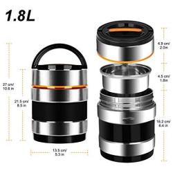 TSG Insulated Stainless Steel Lunch Box, Vacuum Heat/Cold Food Jar, Portable Multi-Tier Thermos, Lunch Storage Containers for Adults Warm for 6 h (Black-1.8L)