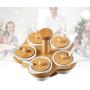 Ceramic Spice Container, 5pcs Set Wooden Seasoning Rack Spice Pots With Spoon Cover Storage Condiment Jar