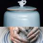 Tea Canister,Tea Jar Ceramic Sealed Cans With Lid Large Capacity Household Storage Tank Extra Large, Candy Jars, Food Storage Tank Kitchen (Color : Blue, Size : XS)