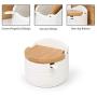 Porcelain Condiment Jars Set of 3 Ceramic Seasoning Jar Bowl Spice Sugar Container Storage Organizer with Bamboo Cap Holder & Ceramic Spoon for Kitchen Home Coffee