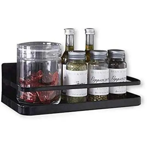 Schwarzer Gewürzregal Organizer Einzelstufiges Leichtes Spice Storage Magnetische Kühlschrankgläser für Olivenöl Salz Pfeffer Kleine Dinge
