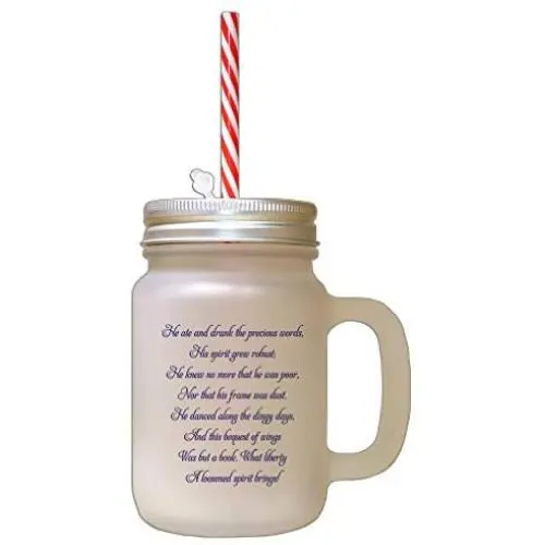 Navy He Ate And Drank The Precious Words Frosted Glass Mason Jar With Straw Navy He Ate And Drank The Precious Words Frosted Glass Mason Jar With Straw
