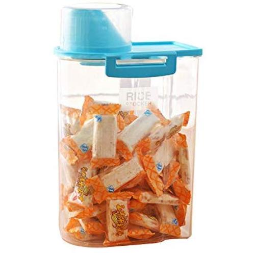 WANGLX ST Storage Tanks Cereal Container Airtight Grain Jar High Transparent Storage Box Kitchen Storage Jar with Measuring Cup 2.5L