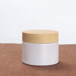 2Pcs Pearlescent White Round Glass Jars with Inner Liners and Plastic Wood Grain Lids Wide Mouth Jars Straight Sided Cream Jars Empty Container Dispening Pots Vial Case for Face Cream 50g/1.7oz