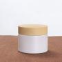 2Pcs Pearlescent White Round Glass Jars with Inner Liners and Plastic Wood Grain Lids Wide Mouth Jars Straight Sided Cream Jars Empty Container Dispening Pots Vial Case for Face Cream 50g/1.7oz