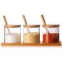 TNKML 3 Piece Set Glass Spice Jar Cruet Glass Salt Jar Sugar Bowl Storage Tank Spice Jar With Wooden Spoon Kitchen Utensils Spice Container