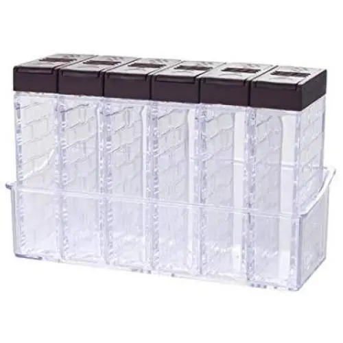 YALONG Condiment Pots Seasoning Box, 6 Pieces Clear Seasoning Storage Containers with Small Holes for Spice Salt Sugar Cruet Essence Condiment Jars Storage Container Spice Racks with Tray Brown Color YALONG Condiment Pots Seasoning Box, 6 Pieces Clear Seasoning Storage Containers with Small Holes for Spice Salt Sugar Cruet Essence Condiment Jars Storage Container Spice Racks with Tray Brown Color
