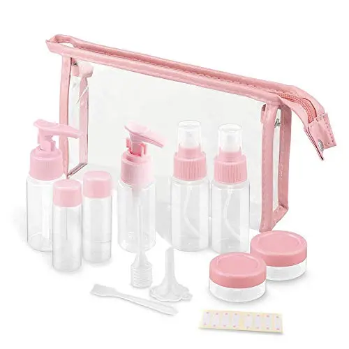 Vitog Reiseflaschen Set, TSA-Freigegeben, Leckdicht, Tragbare Kosmetikbehälter Set, Klare BPA-freie PET Behälter für Lotion, Shampoo, Creme, Seife, Set von 11