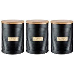 Typhoon Otto Tea, Coffee and Sugar Storage Canister with Bamboo Lid, Set of 3, Black, 1 Litre