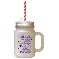 Royal Blue Twinkle Twinkle Little Start Do You Know How Loved You Frosted Glass Mason Jar With Straw