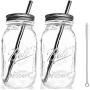 Smoothie Cups Mason Drinking Jar Regular Mouth Glass Ball Mason Jars 32 oz/Smoothie Cups with Lid and Stainless STeel Straw (2-Silver) 100% Eco Friendly - by Jarming Collections (2)