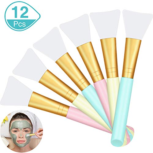 12 Pieces Silicone Face Mask Brushes, Soft Silicone Facial Mud Mask Applicator Brush for Sleeping Mask, Mud Mask, Hairless Body Lotion and Body Butter Beauty Tools