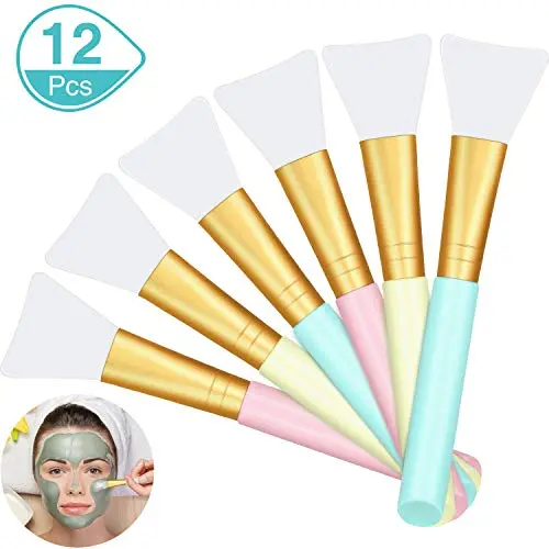 12 Pieces Silicone Face Mask Brushes, Soft Silicone Facial Mud Mask Applicator Brush for Sleeping Mask, Mud Mask, Hairless Body Lotion and Body Butter Beauty Tools