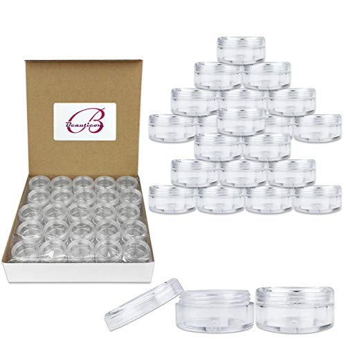 (Quantity: 100 Pieces) Beauticom 5G/5ML Round Clear Jars with Screw Cap Lids for Scrubs, Oils, Salves, Creams, Lotions - BPA Free