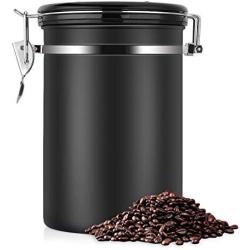 Coffee Container Vacuum Sealed, Large Airtight Stainless Steel Coffee Container for Whole Beans/Ground Coffee (Black 1.8L)