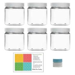 Clear 8 oz Plastic Jars with White Lids (6 pk) with Mini Jar - PET Round Refillable Containers