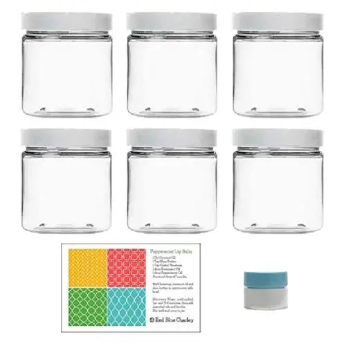 Clear 8 oz Plastic Jars with White Lids (6 pk) with Mini Jar - PET Round Refillable Containers